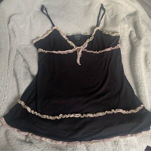 Black & cream lace n ribbed lingerie slip / sleep nightie